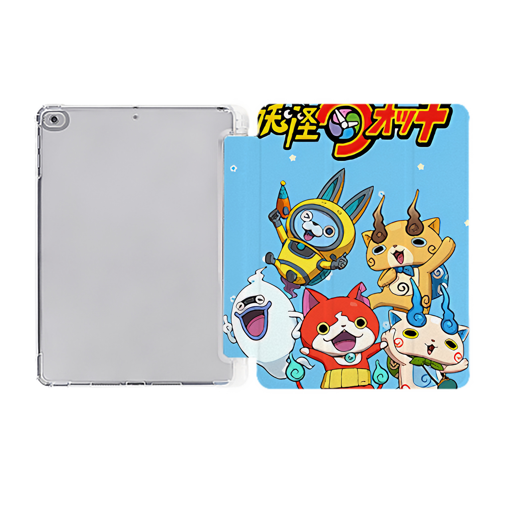 （画像用） 妖怪ウォッチ Yo-kai Watch IPad ケース ペン収納付き 三つ折りスタンド PUレザー×シリコン 対応機種9.5/10.5/10.9インチ